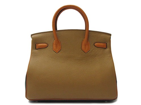 Replica Hermes Birkin 30CM Togo Leather Bag Light Coffee/Black/Orange 6088 On Sale - Click Image to Close